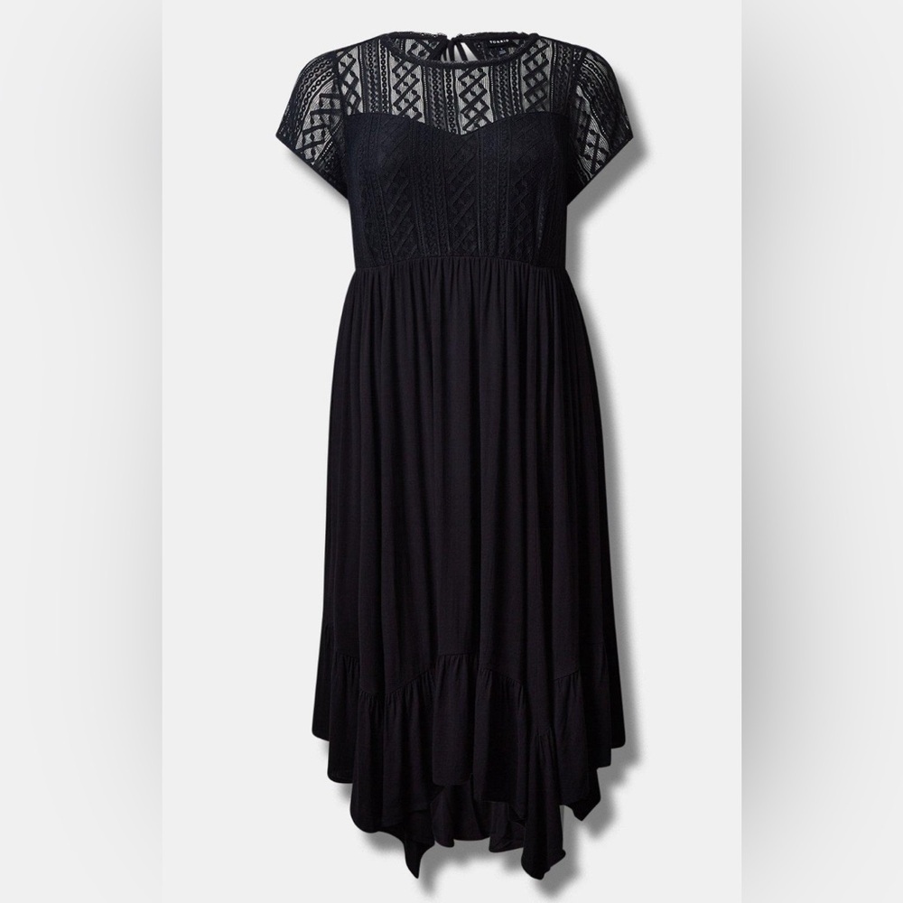 TORRID Sz 22-24 Maxi Dress Slab Cotton Lace Neckline Slinky Pockets NEW WITH TAG - Picture 3 of 14